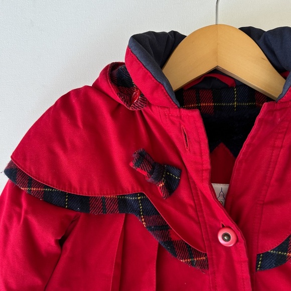 London Fog -Vintage Pleated Coat -Red with Plaid Details -Detachable Hood-Size2 - Picture 2 of 13